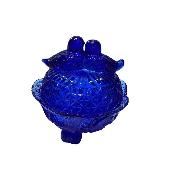 Hofbauer Other - HOFBAUER Birds Cobalt Blue Glass Love Birds Candy Dish‎ Bowl with Lid Vintage